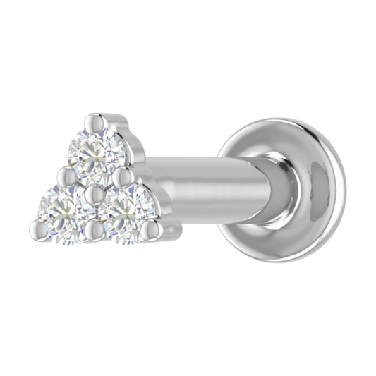 18KT WG 0.03ct Three Stone Diamond Nose Pin