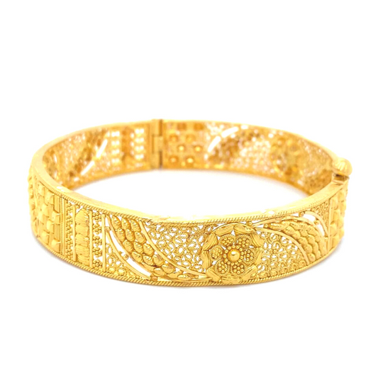 22KT Gold Bangle with Flower Engravings