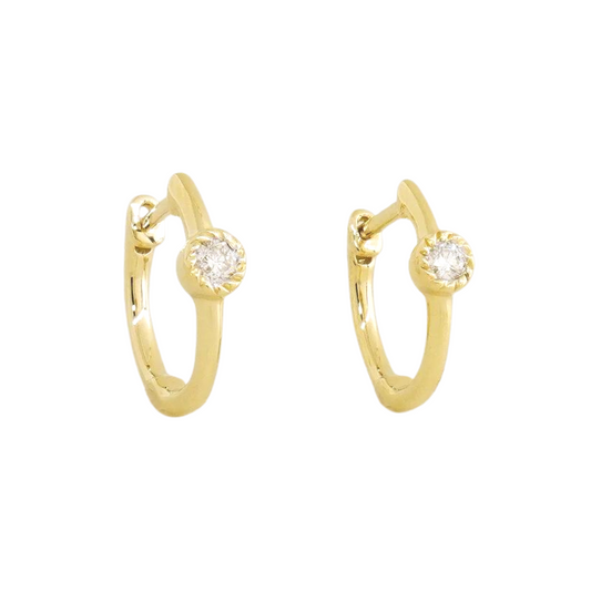 14K Yellow/White Gold 0.07ctw Bazel Diamond Hoop Earrings