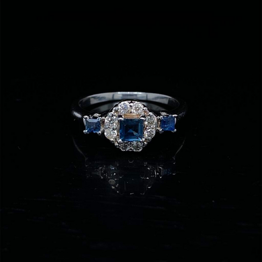 14k White Gold, Blue Sapphire Diamond Ring