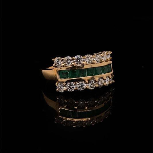 18KT Yellow Gold, Emerald & Diamond Band Ring
