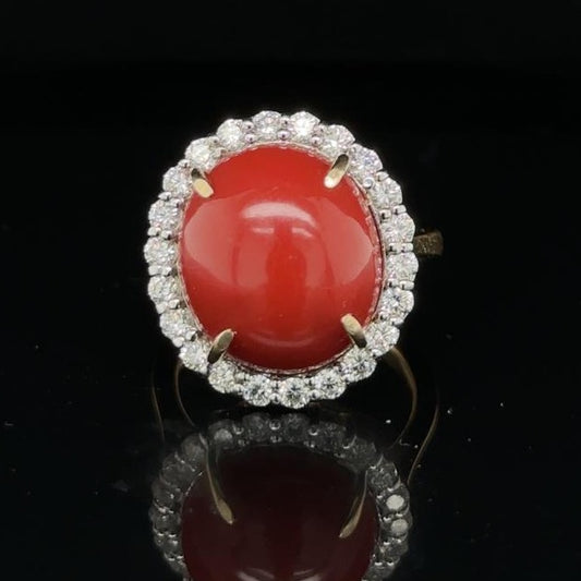 Coral Diamond Ring in 18kt Yellow Gold
