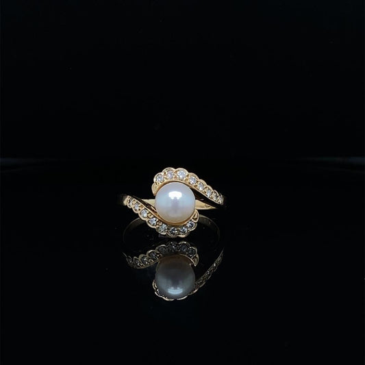 14K Yellow Gold, Pearl Diamond Ring