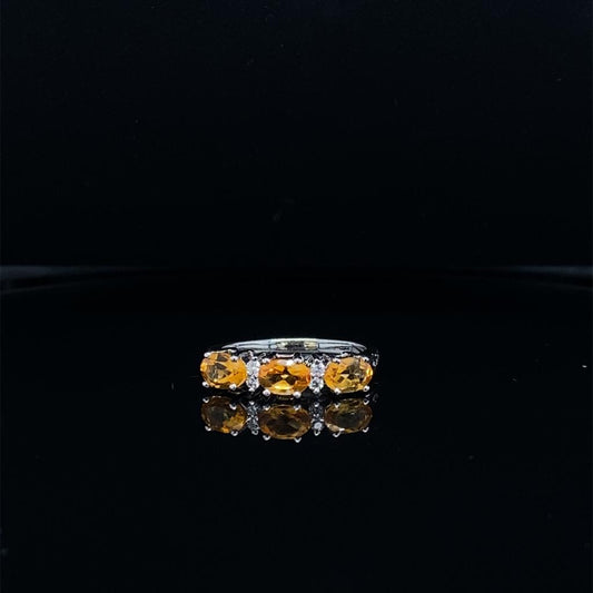 14K White Gold, Triple Citrine Stones, Diamond Ring
