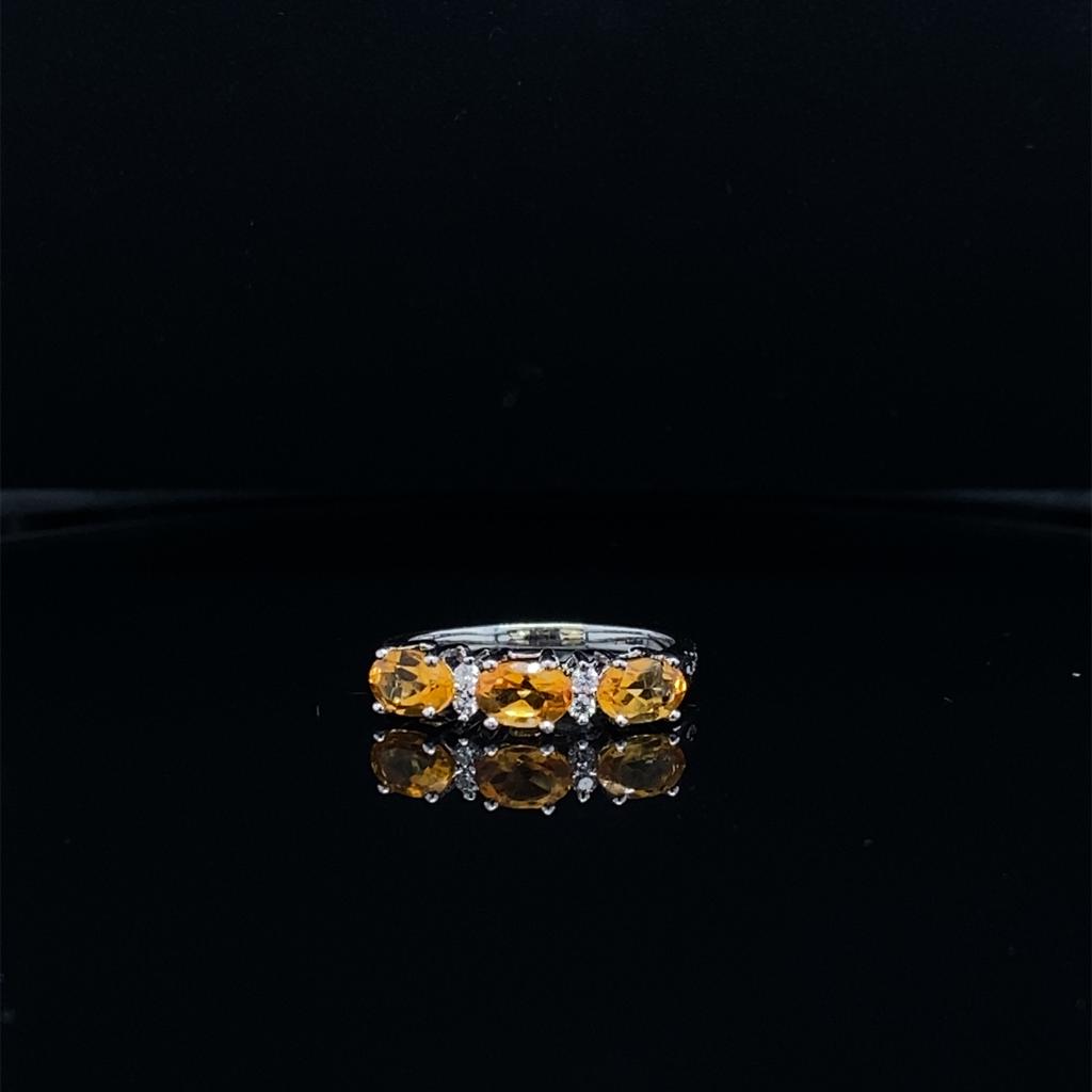 14K White Gold, Triple Citrine Stones, Diamond Ring