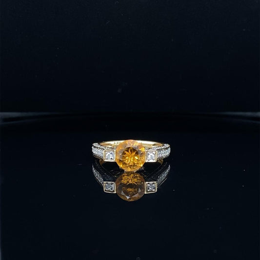 14K Yellow Gold, Citrine Diamond Halo Ring