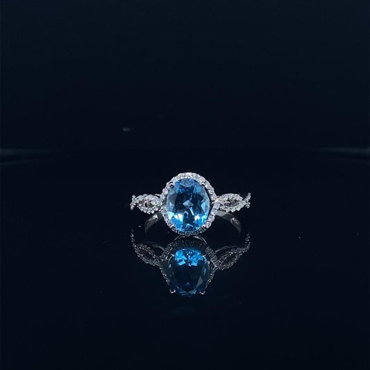 10KT White Gold, Fashion Diamond Ring with Blue Topaz