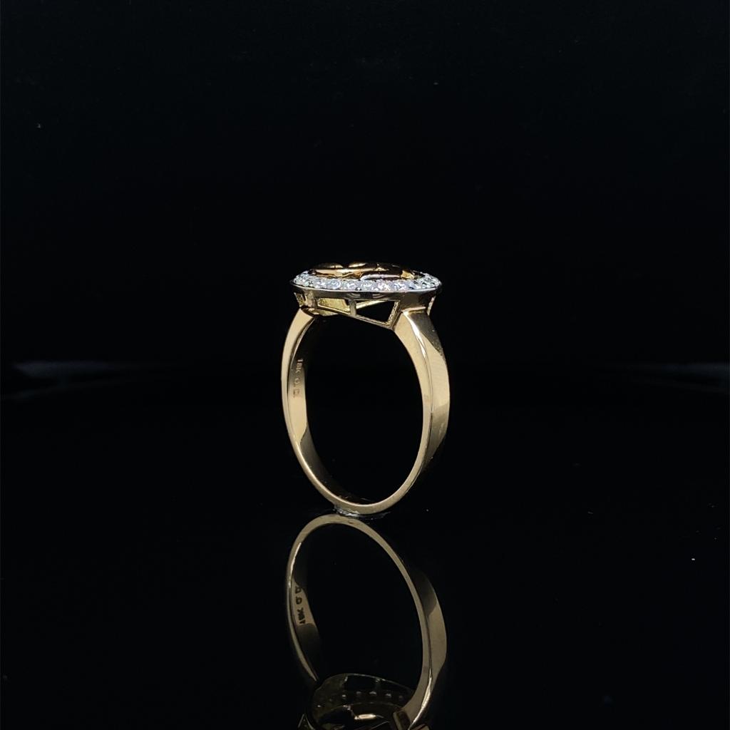 18KT Yellow Gold, Gold OM + Diamond Ring