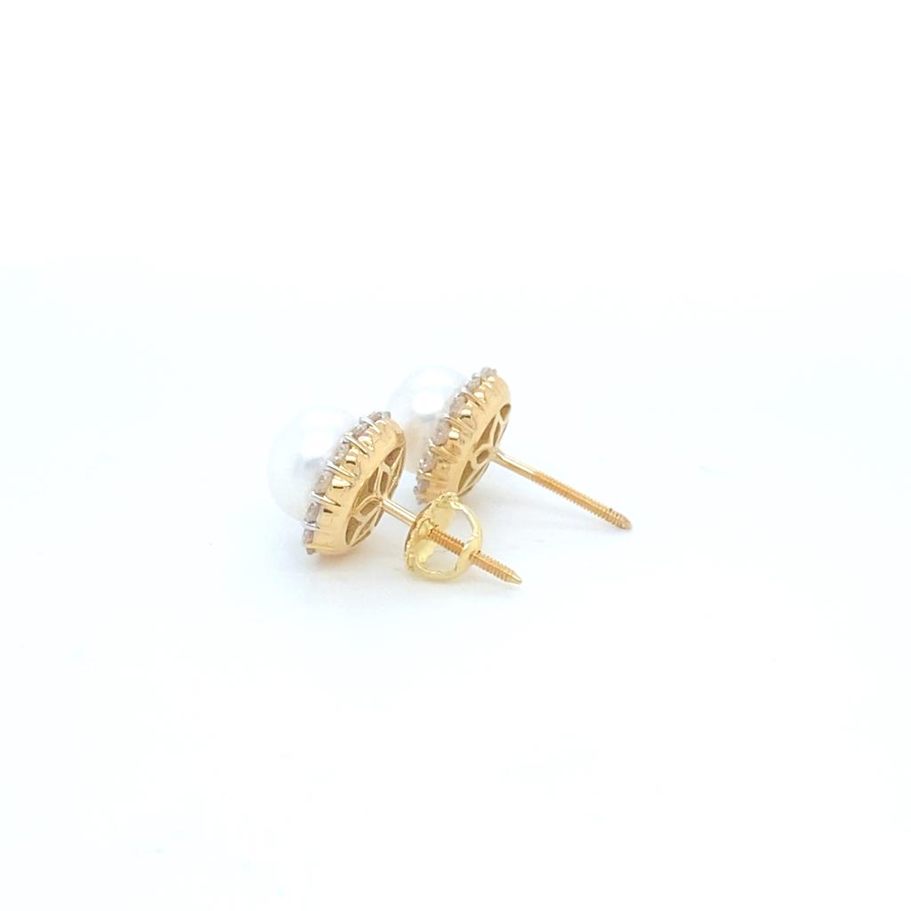 18KT Yellow Gold, Diamond Pearl Earrings