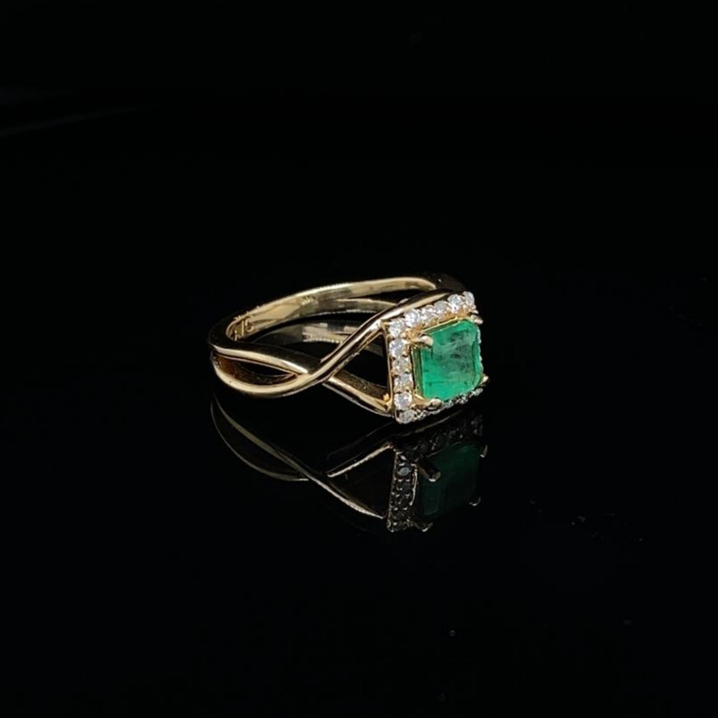 14K Yellow Gold, Engagement Ring with Diamonds & Emerald