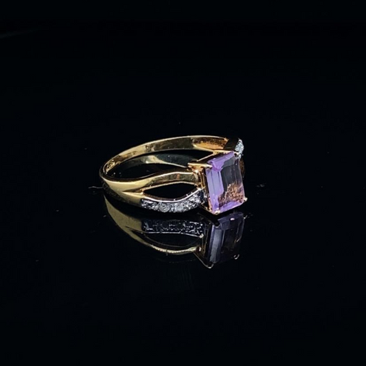 14KT Yellow Gold, Diamond & Amethyst Ring