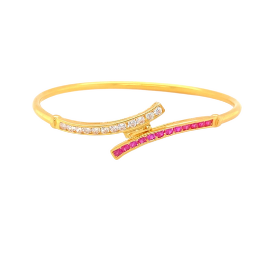 22KT Gold Bangle with CZ & Rubies