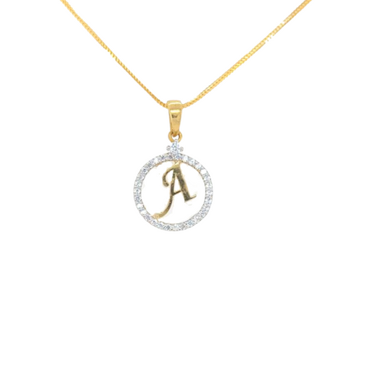 22KT Yellow Gold, Initial "A" Color Stone Pendant