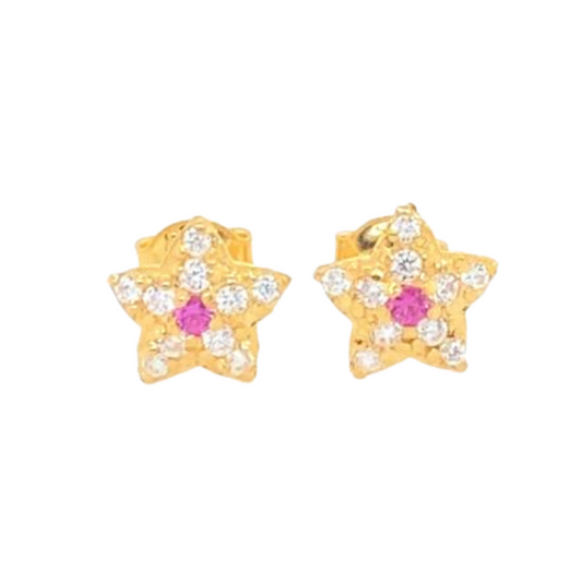 22KT Gold Earrings with White & Red CZ