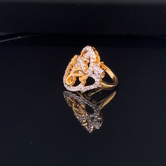 18 kt Yellow Gold Ganesha in Om Ring with Diamond