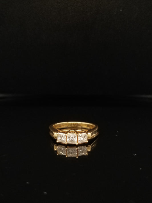 14 kt Yellow Gold 3 Diamond Crowned Asymmetrical Wedding Band