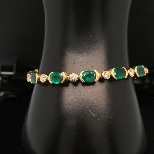 14kt YG Bracelet with Diamond and Emerald