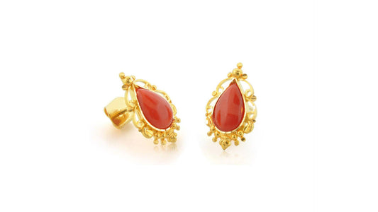 24K/22K Handmade Pear Drop Coral Earring - Queens Diamond & Jewelry