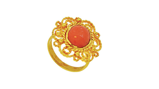 24K Gold Handmade Coral Ring - Queens Diamond & Jewelry