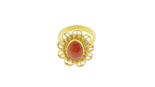 24K Gold Handmade Flower Design Coral Ring - Queens Diamond & Jewelry