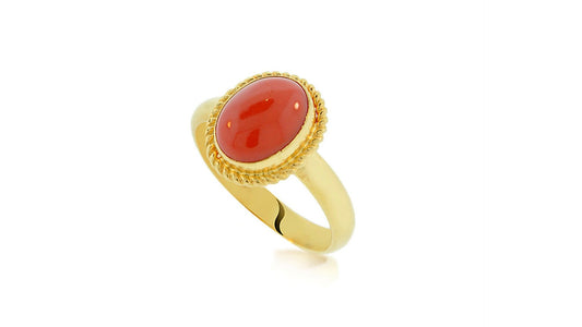 24K Gold Handmade Simple Coral Ring - Queens Diamond & Jewelry