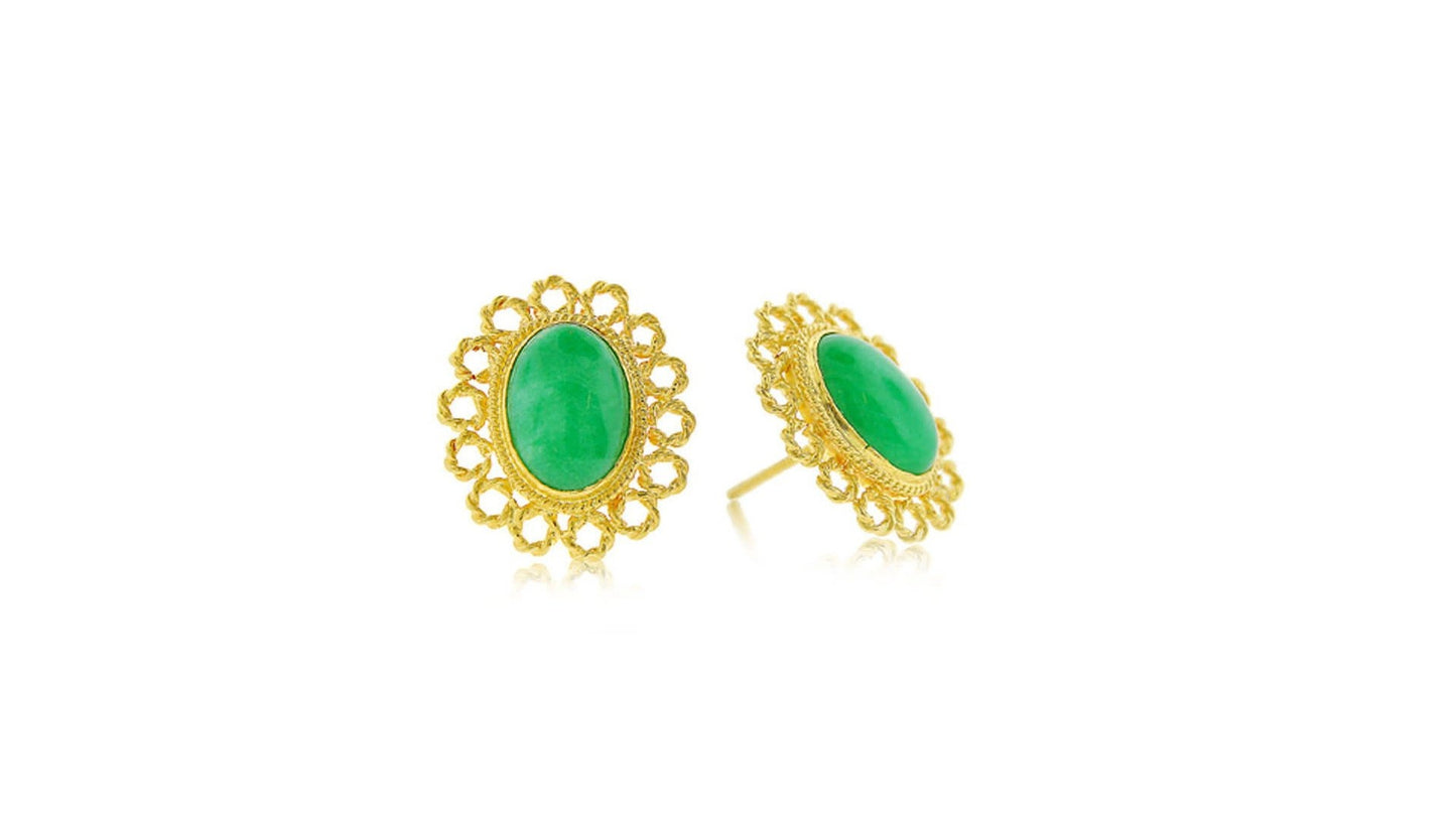 24K/22K Handmade Green Stone Earring - Queens Diamond & Jewelry