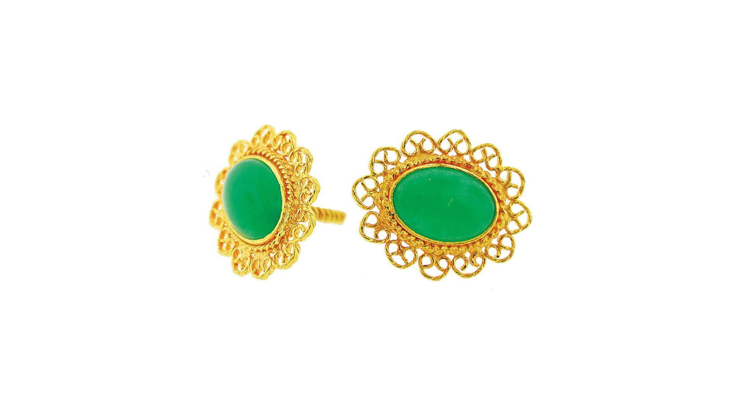 24K/22K Handmade Green Stone Earring - Queens Diamond & Jewelry