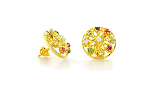 24K/22K Handmade Navaratna Earring - Queens Diamond & Jewelry