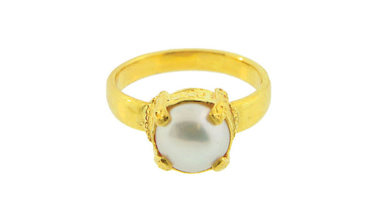 24K Gold Handmade Simple Design Pearl Ring - Queens Diamond & Jewelry