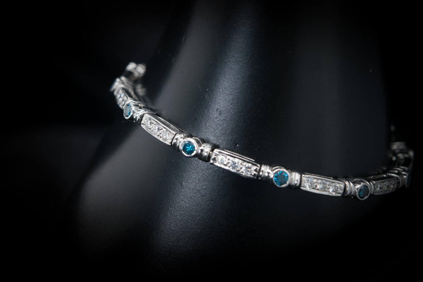 14kt WG Bracelet with Diamond and Blue Stones
