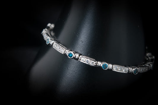 14kt WG Bracelet with Diamond and Blue Stones