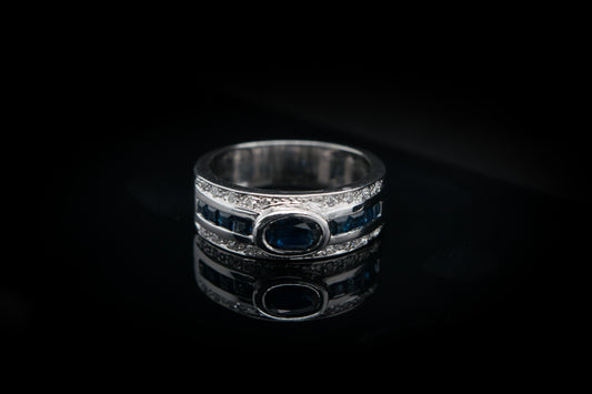 14K White Gold Sapphire & Diamond Engagement Ring