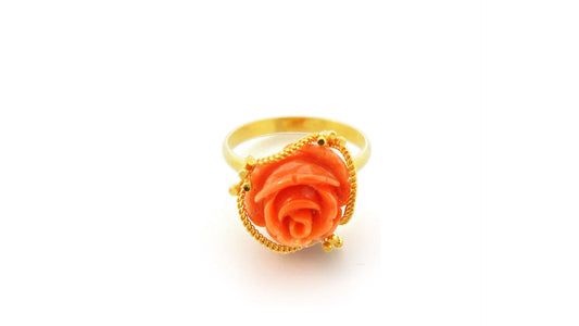 24K Gold Handmade Simple Coral Flower Ring - Queens Diamond & Jewelry