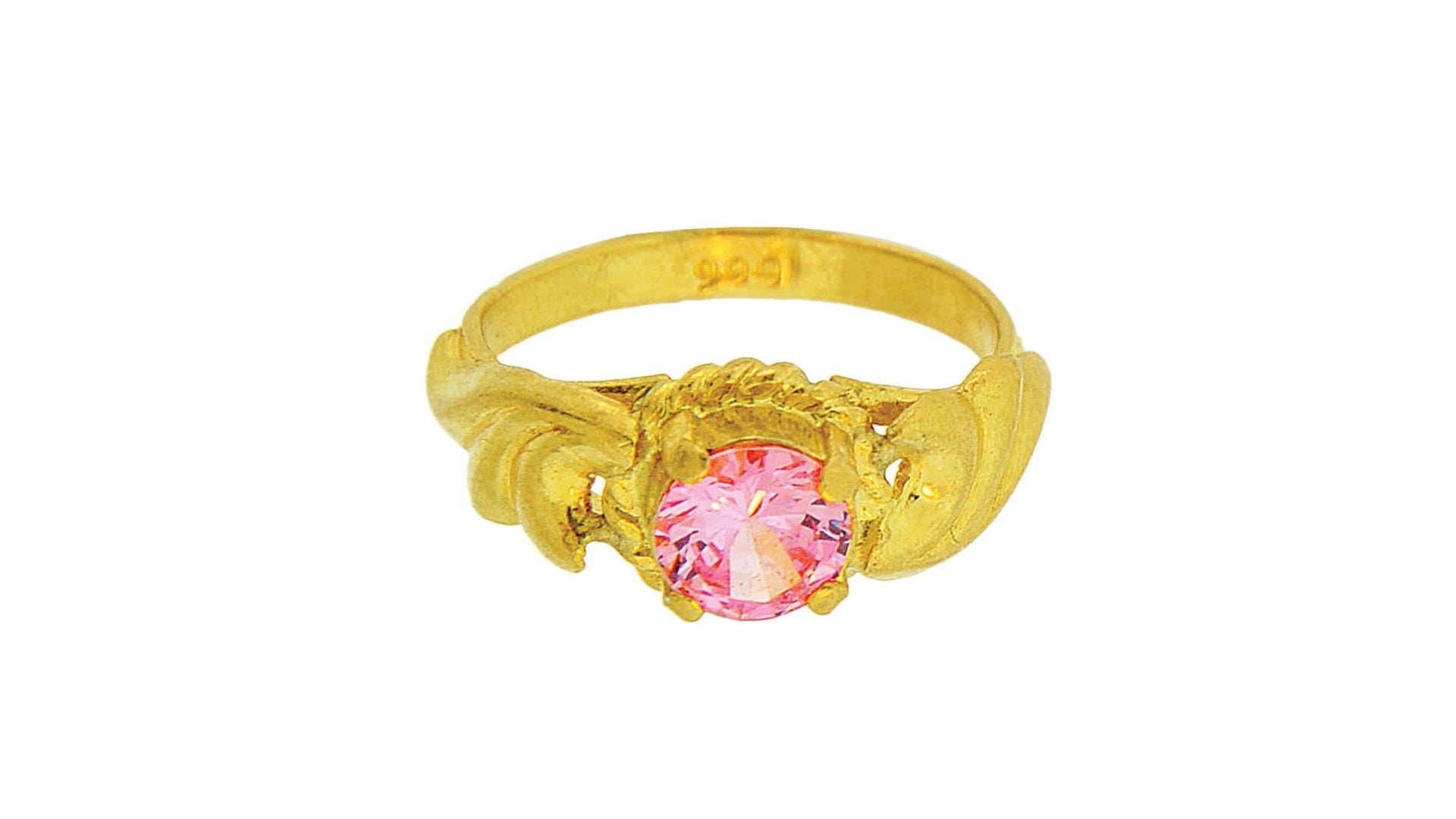 24K Gold Handmade Pink Cubic Zircon Ring - Queens Diamond & Jewelry