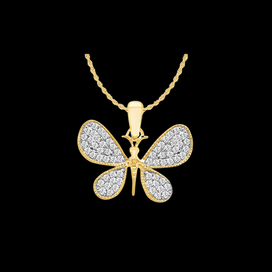 14K Yellow Gold 0.35ctw Diamond Butterfly Pendants