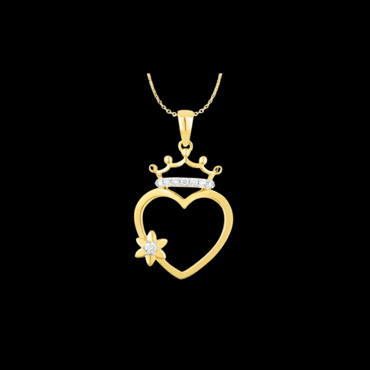 14K Yellow Gold 0.15ctw Diamond Heart Crown Pendant