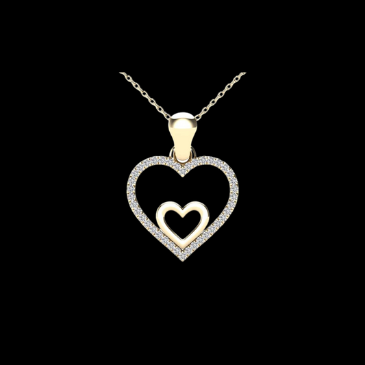 14K Yellow Gold 0.08ctw Diamond Double Heart Pendant