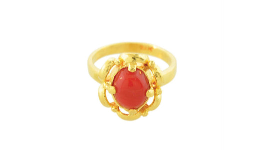 24K Gold Handmade Simple Coral Ring - Queens Diamond & Jewelry