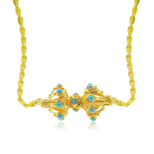 24K Handmade Dorje/Bajra Turquoise Pendants - Queens Diamond & Jewelry