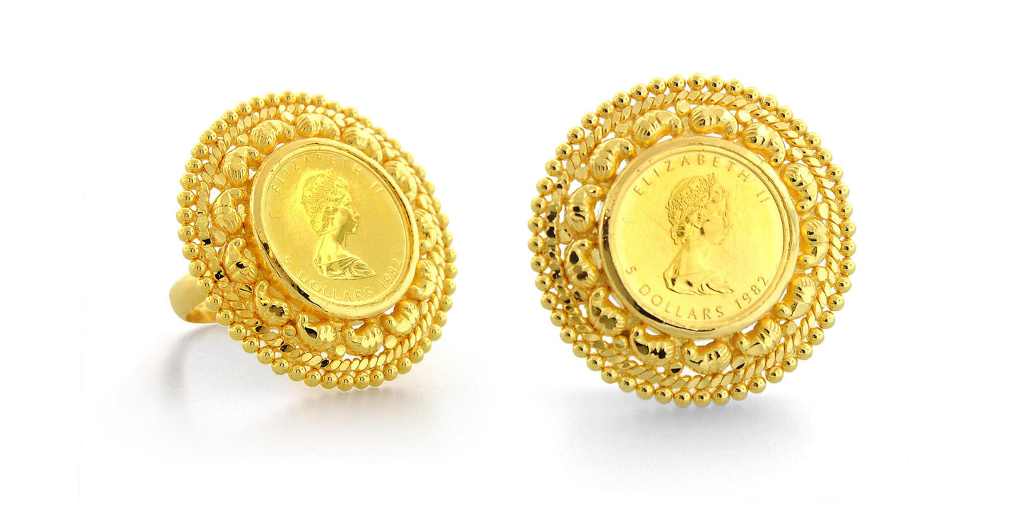24K Gold Handmade Coin Asarfi Ring - Queens Diamond & Jewelry