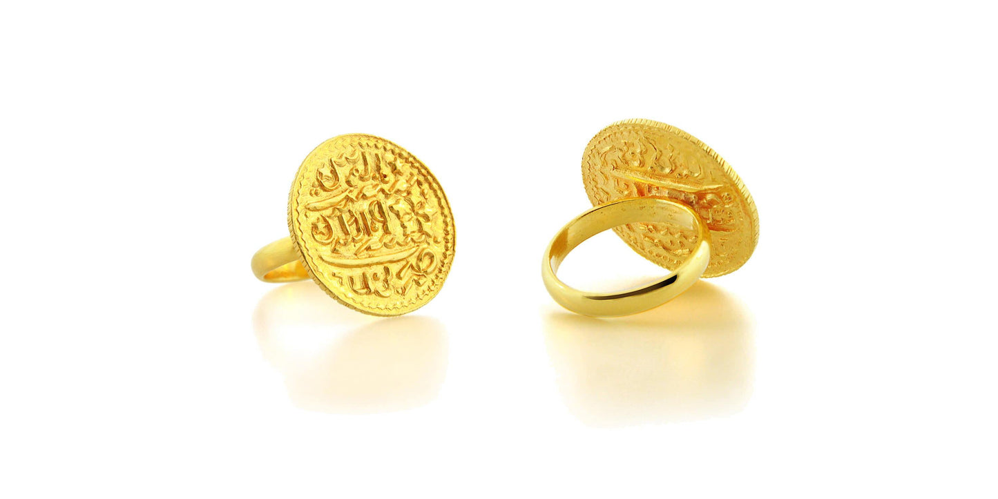 24K Gold Handmade Asarfi Ring - Queens Diamond & Jewelry