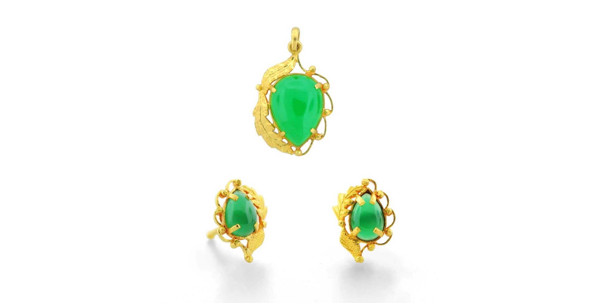 24K/22K Handmade Green Stone Earring and Pendant - Queens Diamond & Jewelry