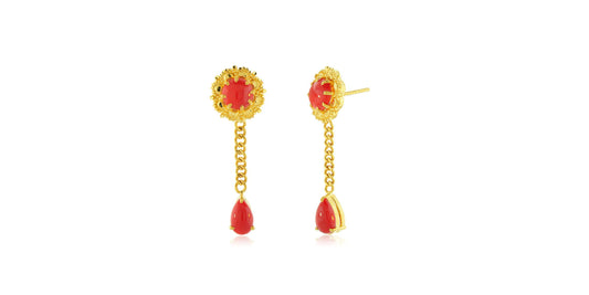 24K/22K Handmade Coral Dangling Earring - Queens Diamond & Jewelry