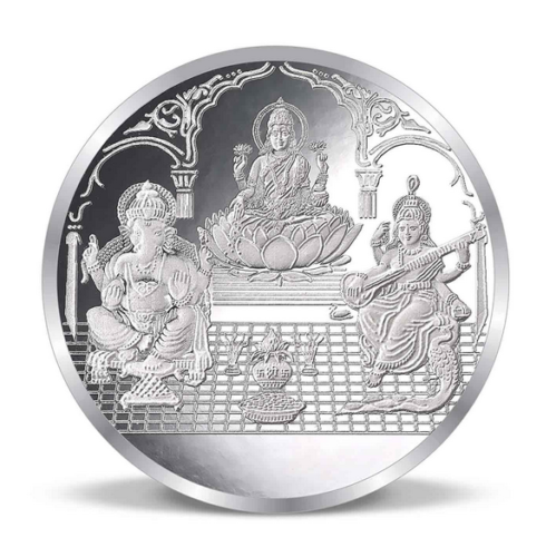 10 Grams Laxmi, Ganesh and Saraswati Silver Coin