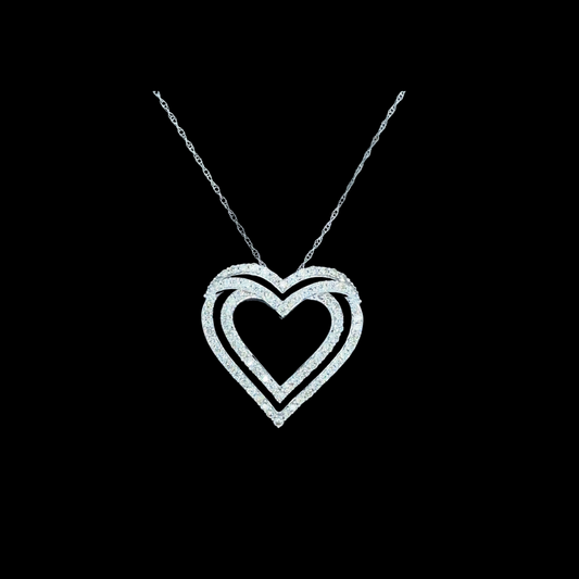 14K White Gold, Heart 1.02 ctw Diamond Necklace